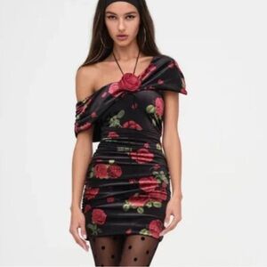 NEW For Love & Lemons Bianca Velvet Mini Dress Ruched Floral Velvet Dress Small